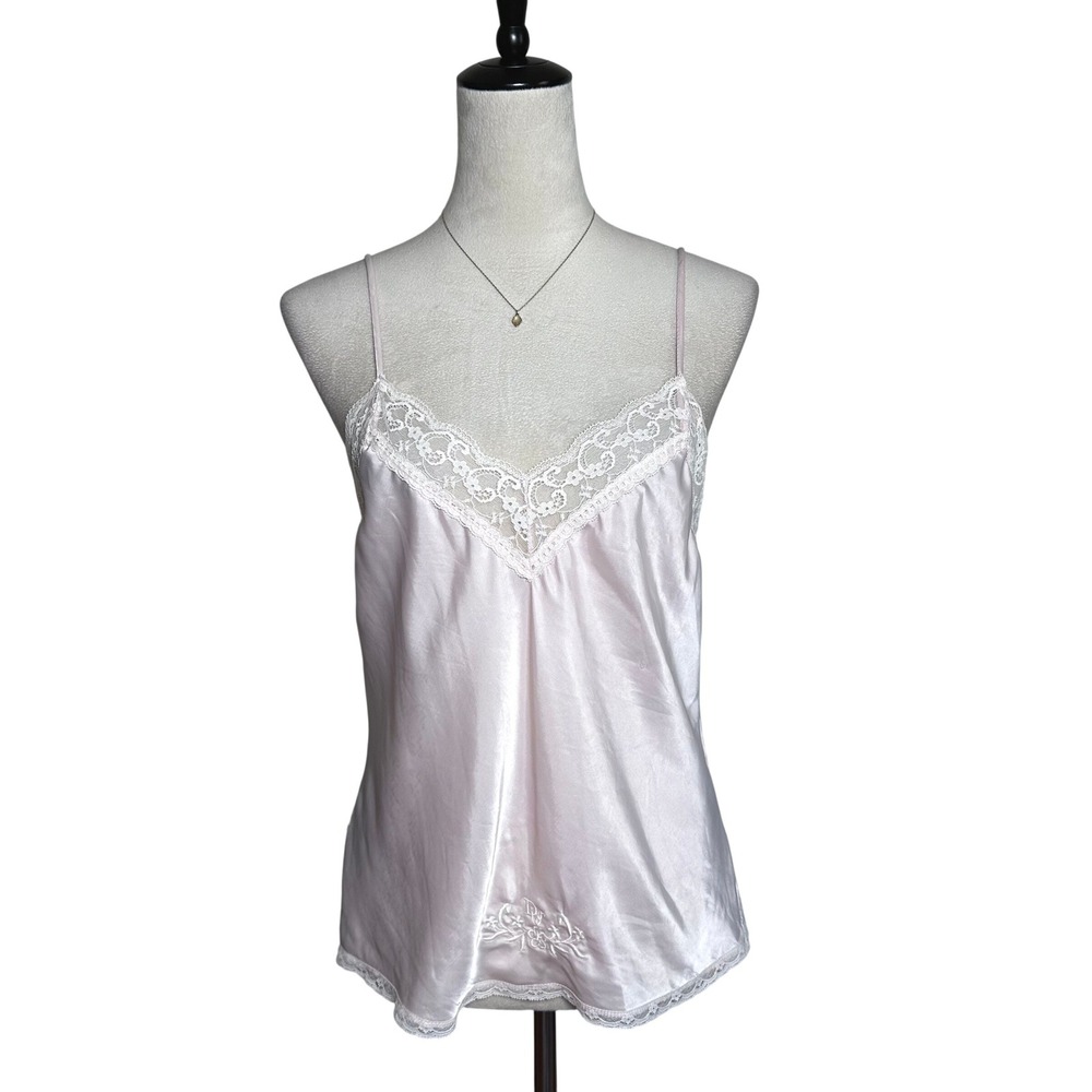 Vintage 80s Christian Dior Pink Satin Lace Coquette Camisole Lingerie Top Medium